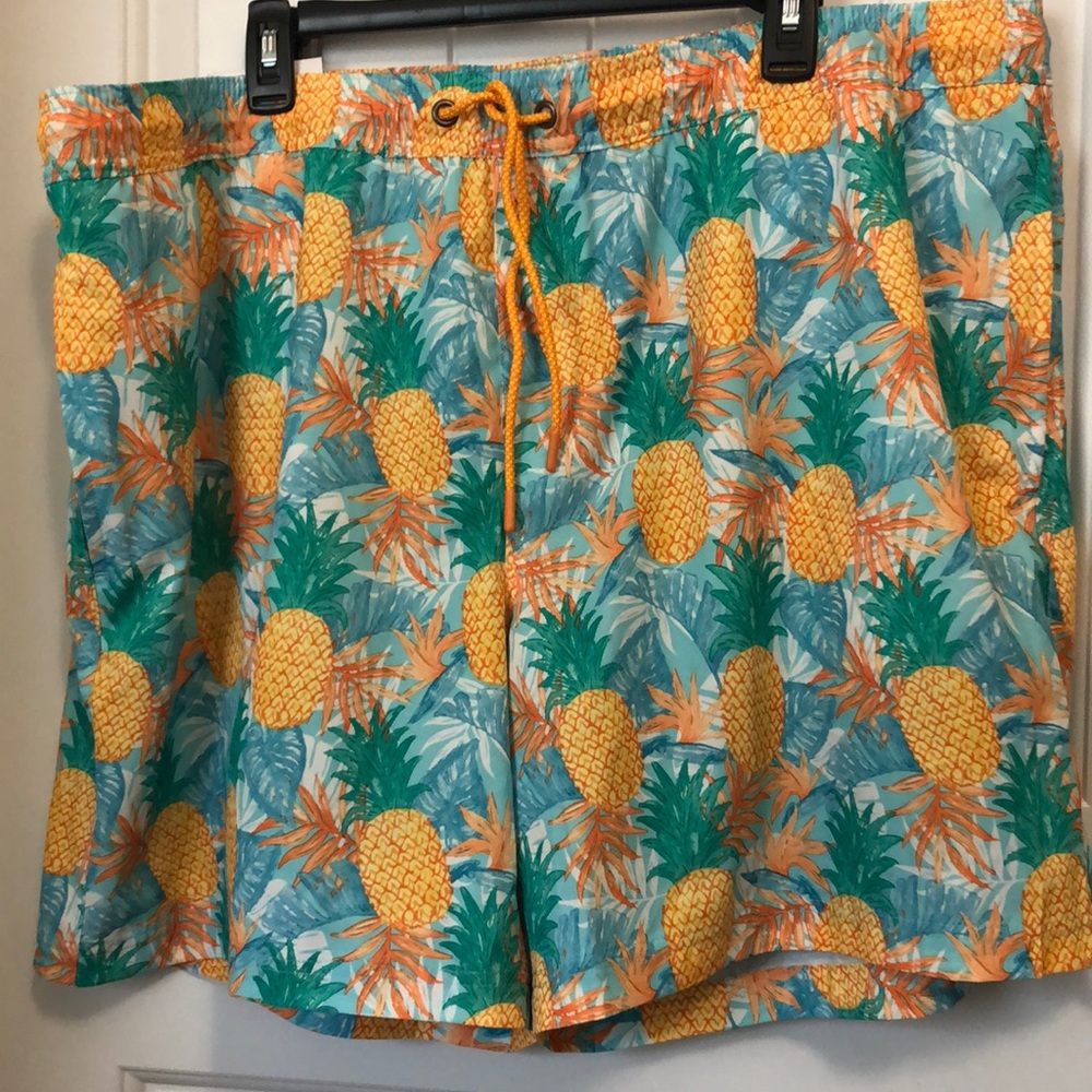 Member's Mark Men's Resort Swim Trunks XXL Blue Pineapple Swim Shorts UPF 50